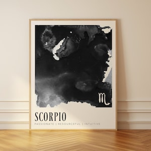 Scorpio Zodiac Print: Black and White Watercolor Astrology Art (Digital Download)