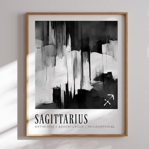Sagittarius Zodiac Print: Black and White Watercolor Astrology Art (Digital Download)