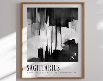 Sagittarius Zodiac Print: Black and White Watercolor Astrology Art (Digital Download)