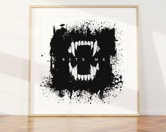 Vampire Fangs Halloween Print: Spooky Black and White Decor (Digital Download)
