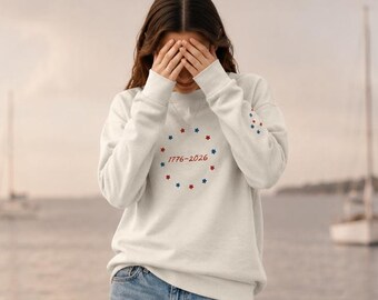 America 250 Sweatshirt | 1776–2026 Embroidered Crewneck | Patriotic Stars Pullover | Americana Oversized Sweatshirt