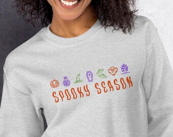 Embroidered Spooky Season Halloween Ghost Pumpkin Witchy Bats Multiple Colors Sizes Unisex Sweatshirt