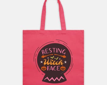 Resting Witch Face Halloween Tote Bag: Funny Spooky Season Canvas Bag