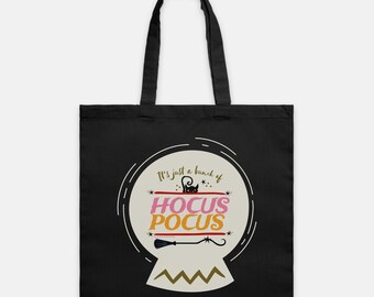 Hocus Pocus Halloween Canvas Tote Bag: Black Cat & Crystal Ball