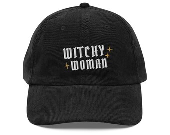 Embroidered Witchy Woman Hat – Corduroy Dad Cap with Sparkles – Witch Aesthetic Hat – Vintage Fall Vibes