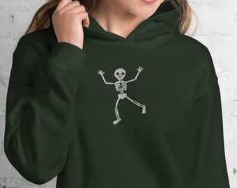 Embroidered Dancing Skeleton Happy Skull Halloween Unisex Hoodie