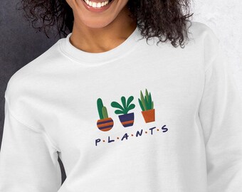 Embroidered Plant Friends Sweatshirt: Green Thumb Gift