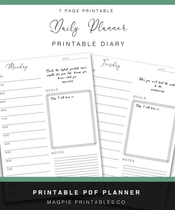 Printable Daily Planner Monday to Sunday A4 Day Planner Goal | Etsy