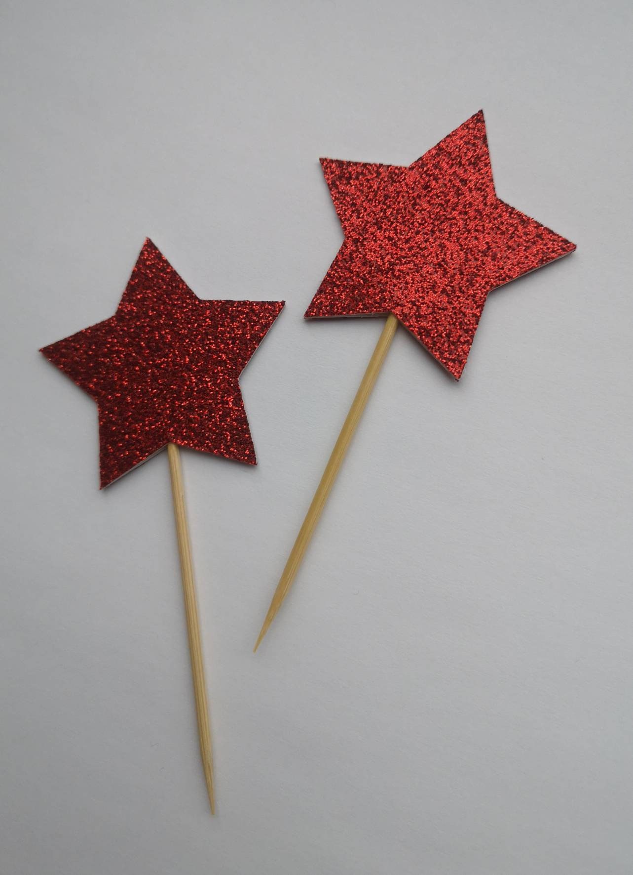 Star Cupcake Toppers Red Cupcake Star Party Glitter Toppers Etsy