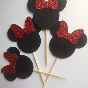 Minnie Mouse Decorations 6 pcs * Minnie Mouse Cupcake Topper * Minnie Mouse Cake Topper * Minnie Mouse Birthday Party