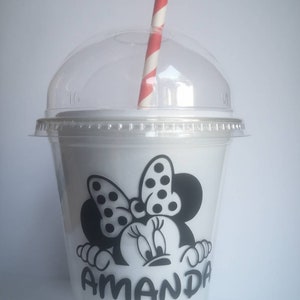 Personalizzato minnie tazza di topo Topolino tazza partito di mouse Nome personalizzato sulla tazza Minnie ispirato Disney cup festa a tema con coperchi e cannucce