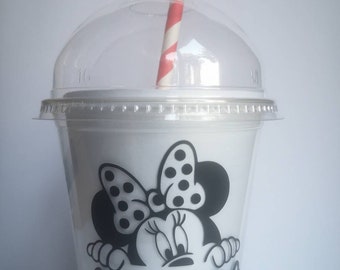 Vaso personalizado de Minnie Mouse Vasos para fiesta de Mickey Mouse Nombre personalizado en el vaso Minnie Mouse Inspirado en la fiesta temática de Disney Con tapas y pajitas