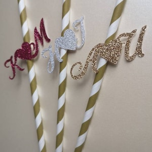 Wedding Party Decoration * Bride to Be Party * Party Decor * Initial Name Straw with Heart * Bridal Shower * Personalized straws * Custom