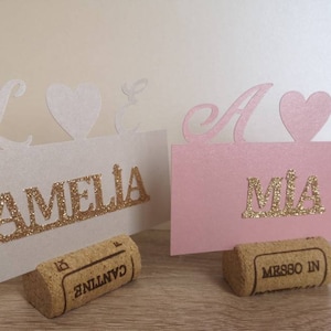 Wine cork card holder Personalized place card on wine cork Wine themed wedding Initials on top Bridal Custom wedding place card