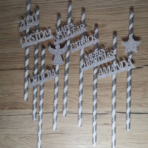 Aangepaste rietjes Gepersonaliseerde rietjes Naam op papieren rietjes Rietje Verjaardagsfeestje Feest Tafeldecoraties Glitter