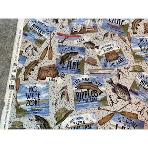 Riley Blake Wake at the Lake Fish gray Cotton Fabric by the yard Tara Reed