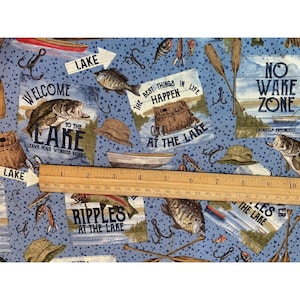 Riley Blake Wake at the Lake Fish blue Cotton Fabric by the yard Tara Reed