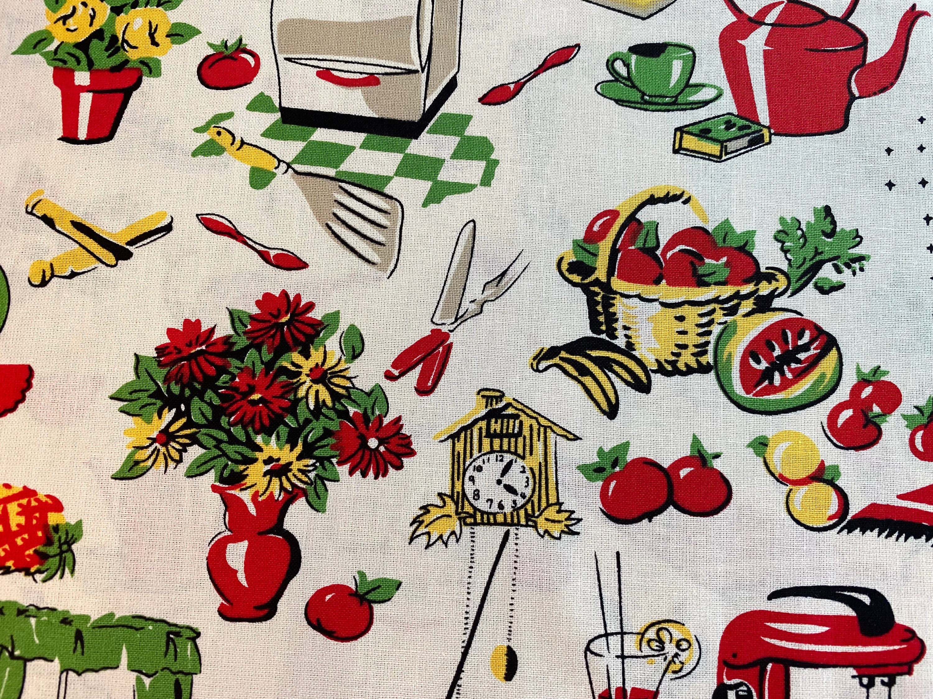 Michael Miller Fifties Kitchen Retro 50's Kitchen Appliances on Cream  Novelty Fabric100% Cotton Sold by the Yard 