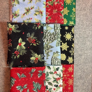Lot of 9 Christmas cotton fabric fat quarters fq
