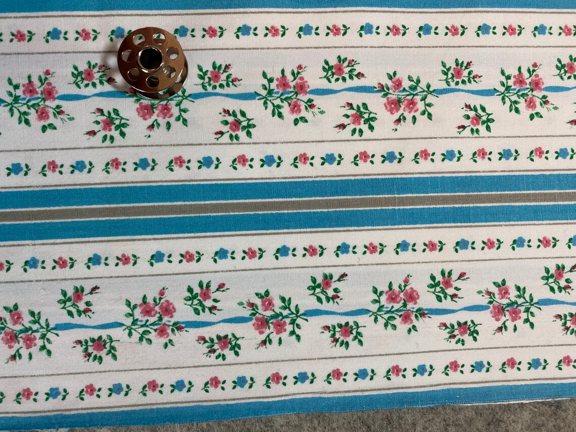 Vintage Pillow ticking fabric Blue gray pink stripe rose Etsy