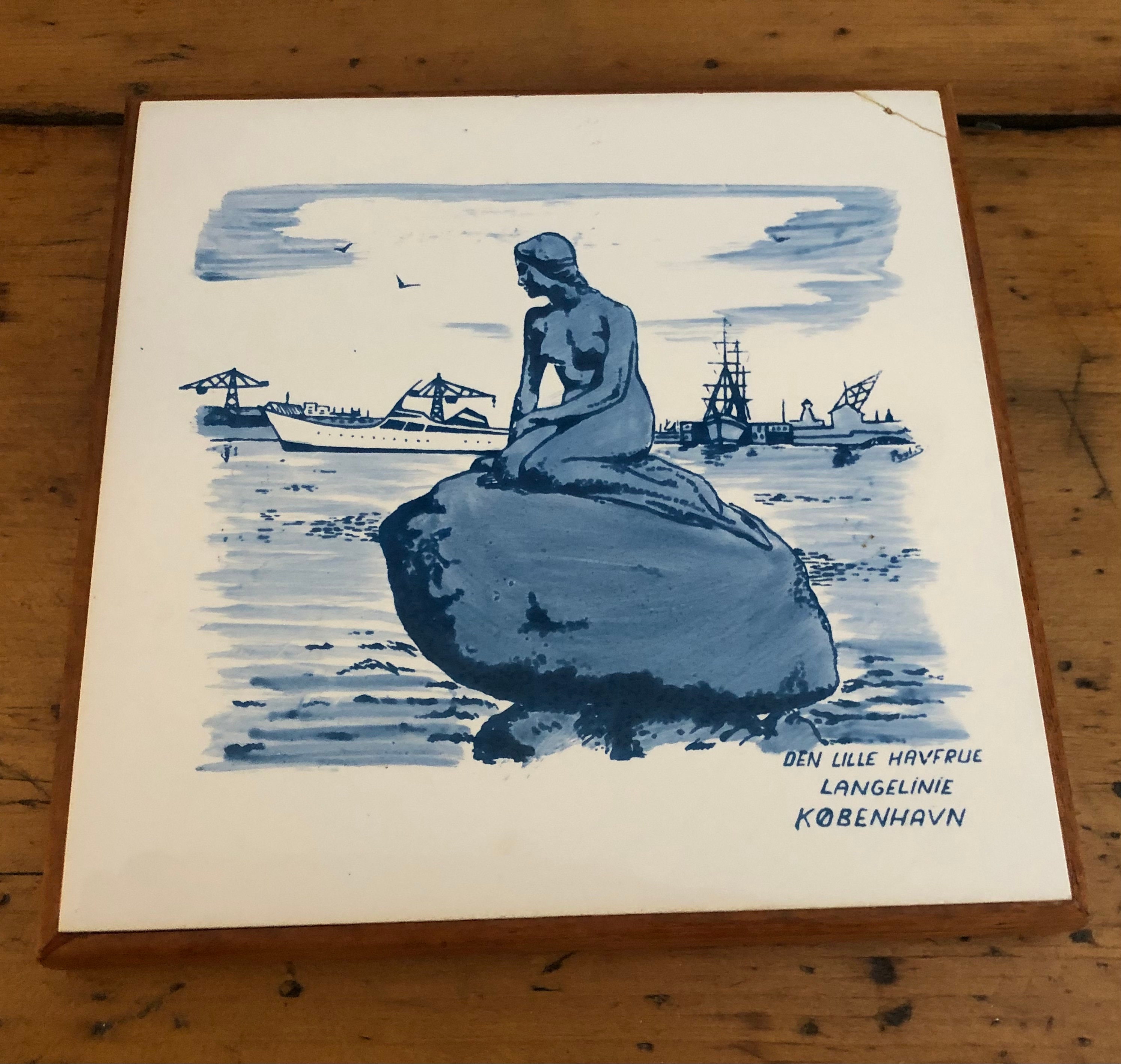 Vintage Rako Tile: Little Mermaid Copenhagen Blue and White - Etsy, image size:2986x2837