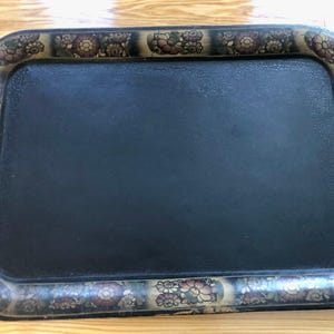 Antique Large Victorian Hand Tooled Tin Tole Ware Tray with Flowers 26" x 19" Victorian