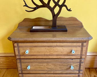 Antique Oak Chest of Drawers: Victorian Cottage Jewelry Storage