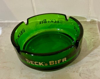 BECK's BEER  BIER Ashtray Emerald Green With Gold Lettering Made In Germany Vintage