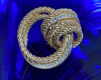 1970s Christian Dior Gold Plated Love Knot Rope With Clear Crystal