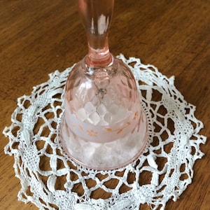 Vintage Fenton Hand Painted &quot;MOM&quot; with Flowers Pink Glass Bell Signed by Artist Great Mother&#39;s Day Gift!