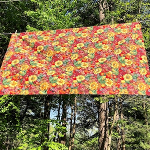 Vintage Large Tablecloth Vibrantly Colored Red and Yellow Colors  Sunflower Floral Motif Harvest Tablecloth Earth’s Bounty Tablecloth