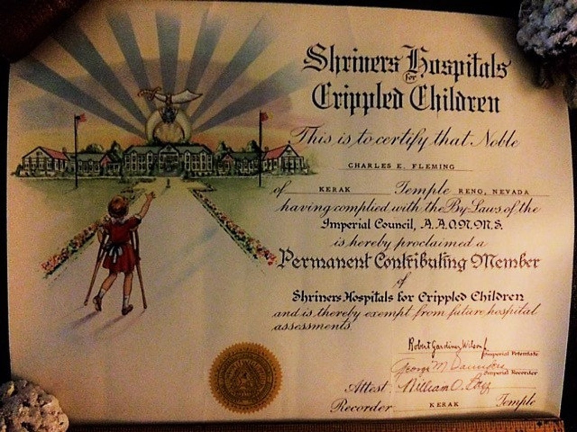 Scottish Rite Hospital Freemason Certificate Shriners Hospital Etsy