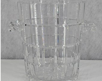 Crystal Windowpane Champagne Wine Bucket MCM Scrolled Handle As Is Minor Flaw