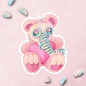 Pastelkleurige teddybeer in gasmaskersticker - Licht sinistere stuffies I