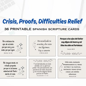 SPANISH Encouraging Scripture Cards for Men & Women, 36 Printable Bible Verses for Stress, proofs, Hard Times,  Devotional bible Download
