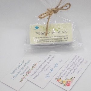 Sac avec 60 cartes d'encouragement bibliques bilingues, cadeau chrétien, carte de prière en espagnol et en anglais, carte d'évangélisation, message personnalisé