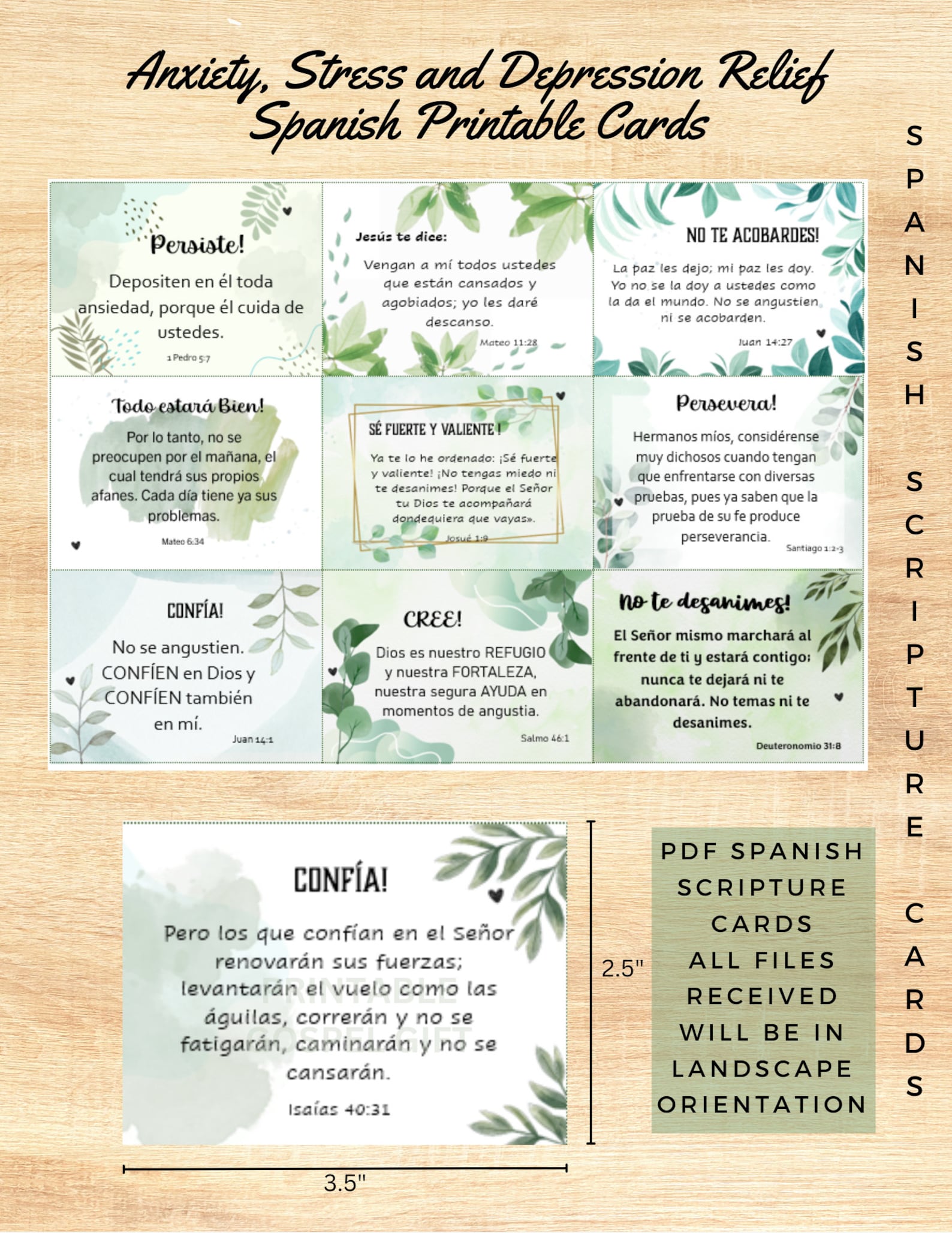 Spanish Scripture Cards Printable Anxiety and Fear Reliever, NIV Bible ...