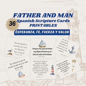 36 cartes de versets bibliques imprimables en espagnol pour hommes – Écritures de la fête des pères, affirmations pour les papas et les hommes à l'église, cadeau pour hommes