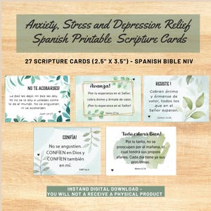 Fear and Anxiety Printable Spanish Scripture cards,  NIV Bible Verses for Stress Relief, mini scripture cards affirmation, INSTANT DOWNLOAD