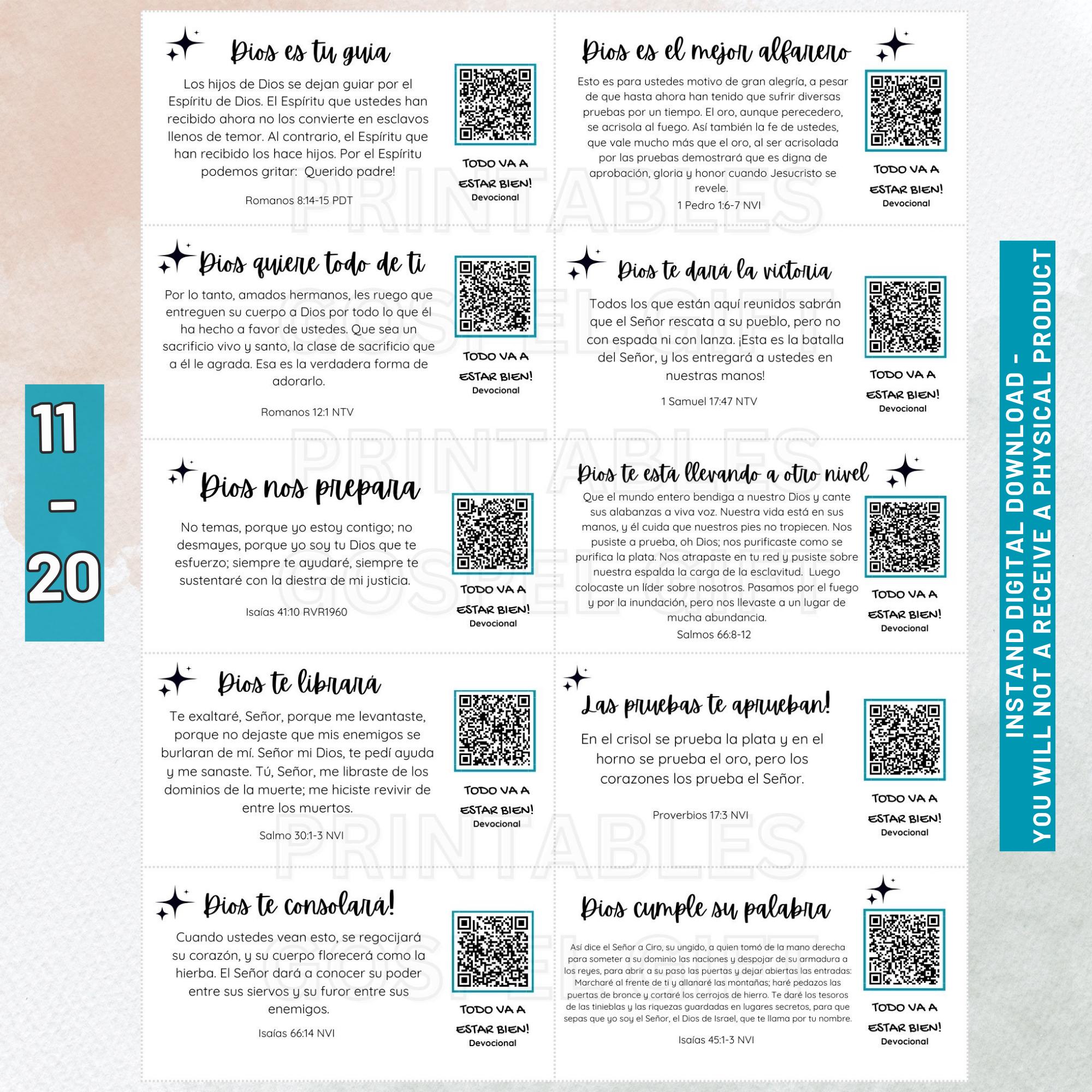 Pass Code Devotion Printable Spanish Bible Verse Cards With QR Code for Devotional ...