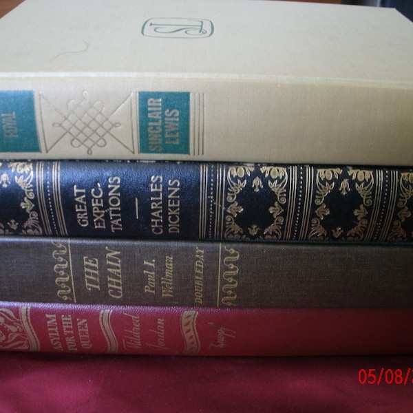 1940s Lot of 4 Books: Great Expectations by Charles Dickens, Kingsblood Royal by Sinclair Lewis, Asylum For The Queen by Mildred Jordan + 1