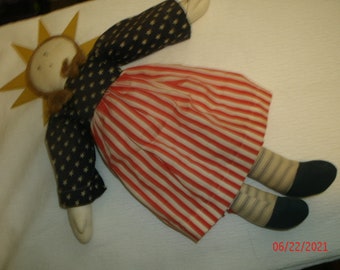 21" Folk Art Statue Of Liberty Doll Red White and Blue Cloth Doll