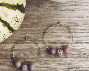 The Rosie Hoops (24K Gold Plated Hoops and Rose Quartz beads)