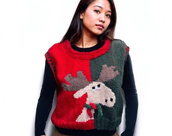 Maglione oversize lavorato a mano / Regalo di Natale / Renna