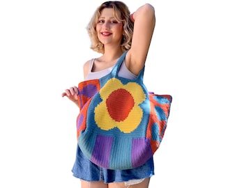 Borsa a tracolla grande da spiaggia/picnic lavorata a mano - Biggie