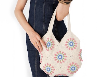 Borsa a tracolla lavorata a mano / Borsa tote a righe colorate
