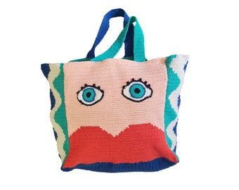 Borsa a tracolla grande da spiaggia/picnic lavorata a mano - Quirky