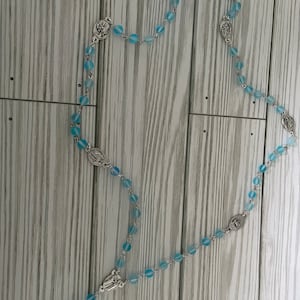 Seven Sorrows Rosary: Aqua Mermaid Glass, Catholic Prayer Chaplet