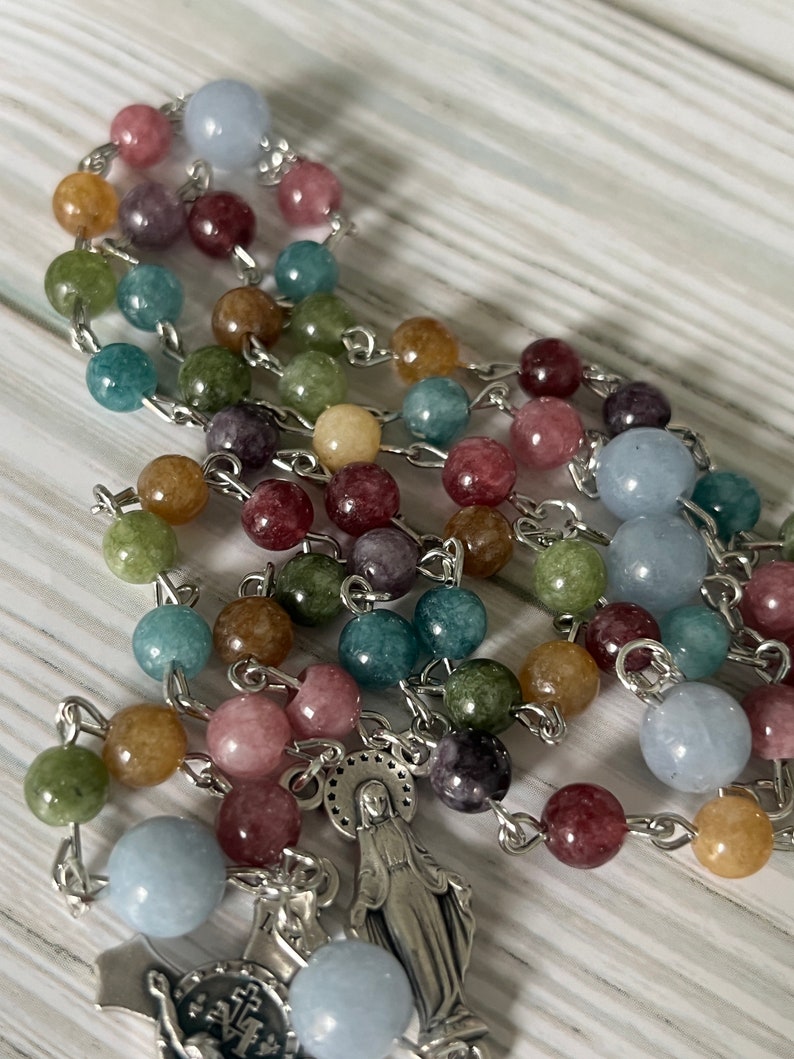 Tourmaline Rosary: Aquamarine Accent Beads, Catholic Prayer Beads image 1
