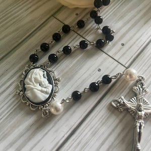 Pearl Rosary, Catholic Rosary, Catholic Gifts, Rosary, Gifts for Her, Confirmation Gifts, Black Onyx Rosary, Cameo rosary, Black Rosary